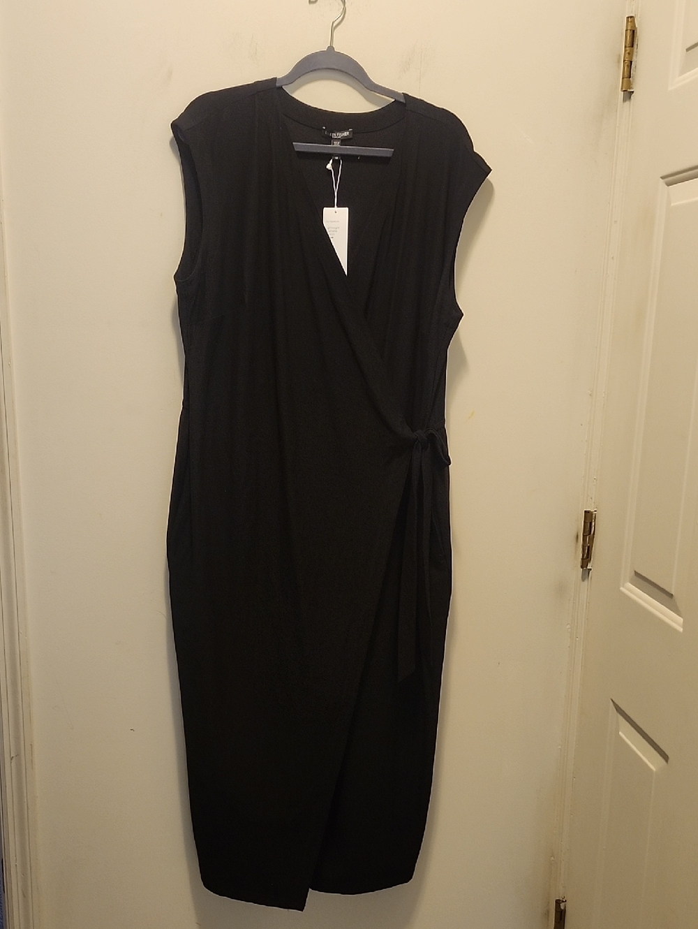 Eileen Fisher Jumpsuit Womens 1X Black Wide Leg Wrap Crepe Strechy Lagenlook